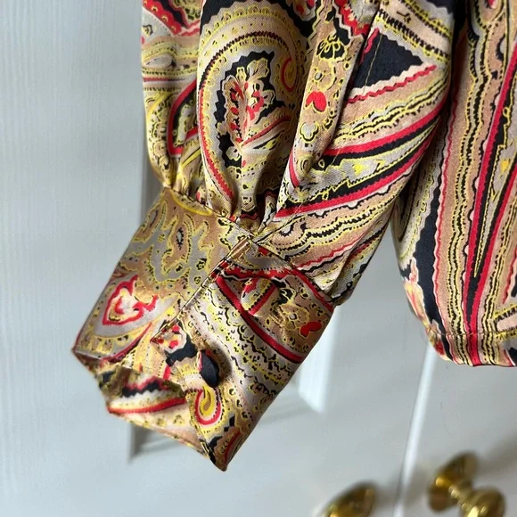 Vintage Oscar de la Renta Expressions Gold Paisley Blouse Size 10 - Picture 2 of 11